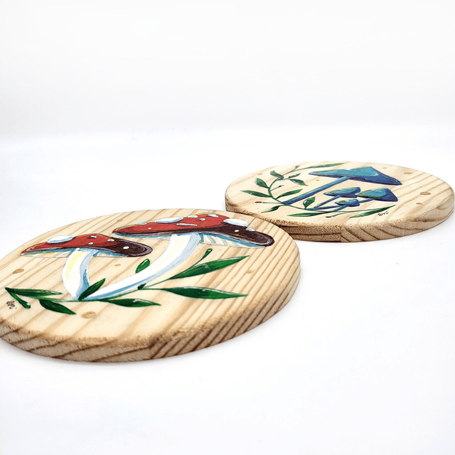 Mini peintures sur bois champignon