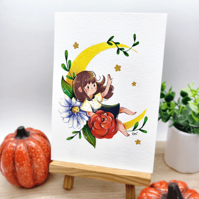 Gouache lune florale