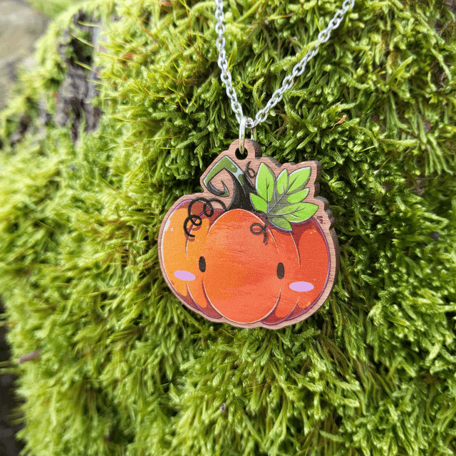 Collier citrouille en bois