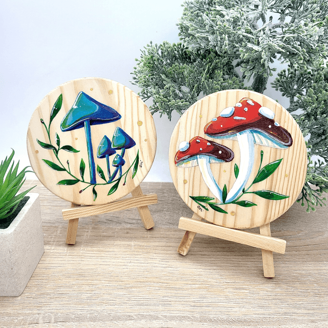 Mini peintures sur bois champignon