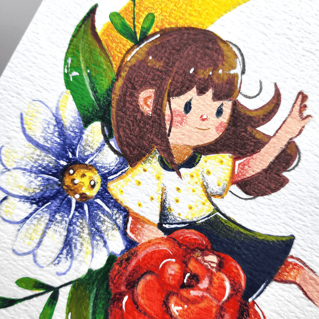 Gouache lune florale