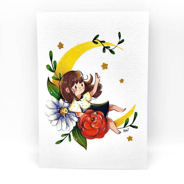 Gouache lune florale